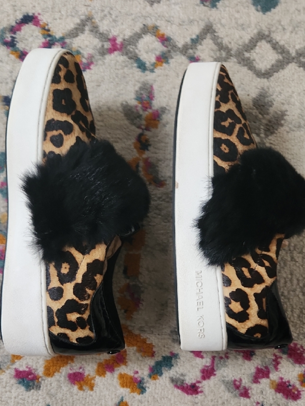 Michael Kors Maven Leopard Print Slip-On Sneakers with Black Fur - Picture 4 of 8